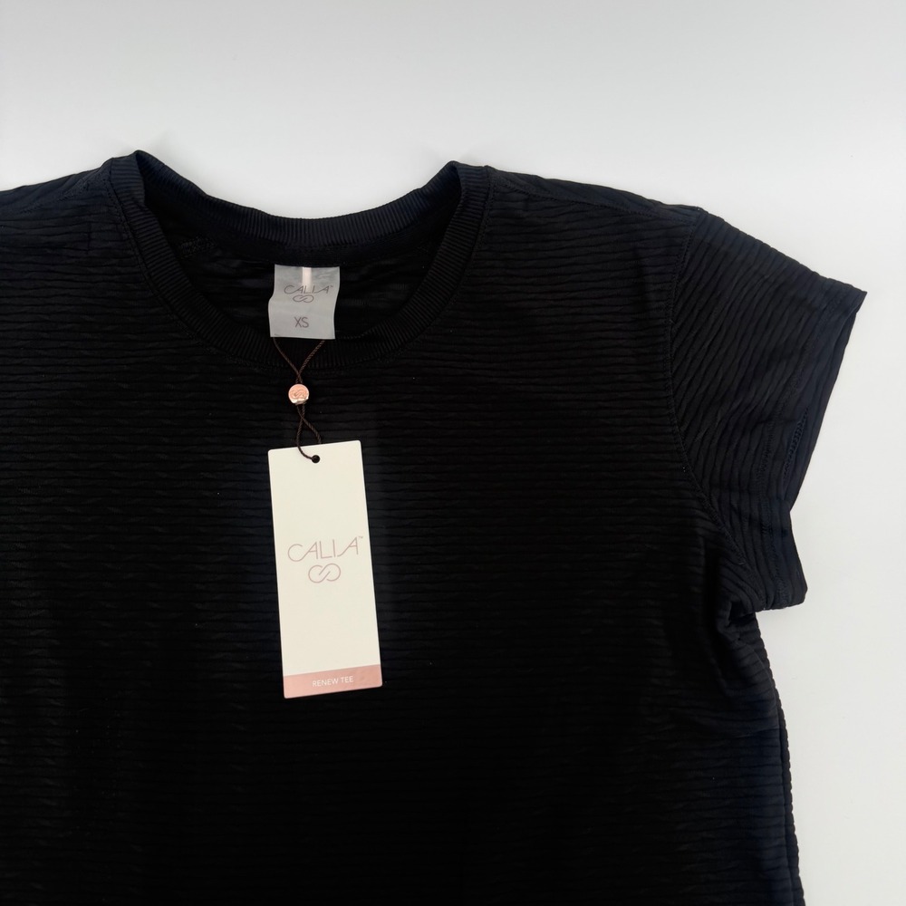 CALIA Renew Tee Womens XS Pure Black Textured Performance Workout Top WAX11206T